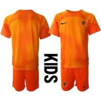 Echipament fotbal Olanda Portar Tricou Deplasare Mondial 2022 pentru copii maneca scurta (+ Pantaloni scurti)
